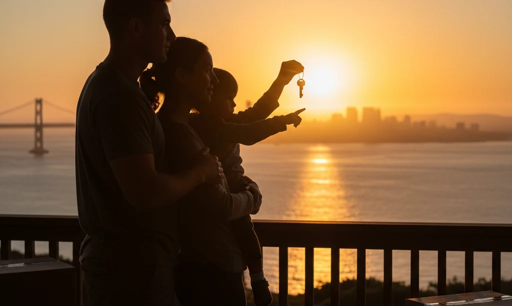 Military family watching a Coronado sunset from their new home.