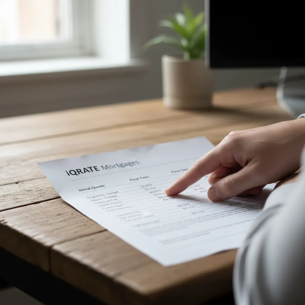 Person using a calculator to review financial documents for mortgage closing costs.