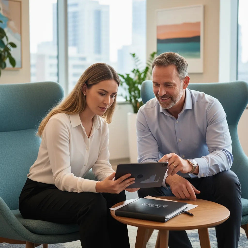 A real estate agent celebrating a successful deal with a client, demonstrating the positive ROI of financial training.