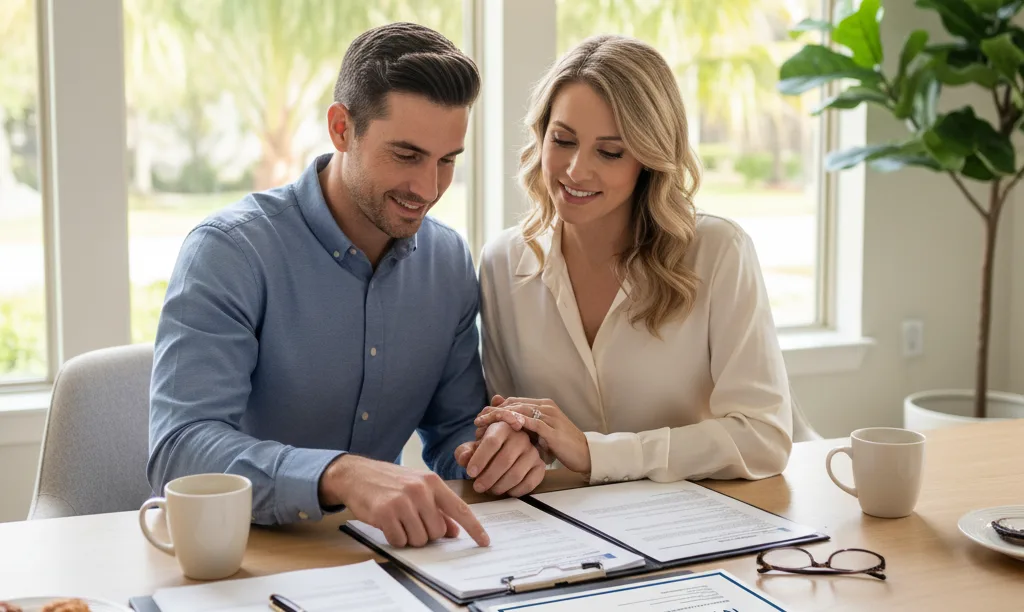 Couple reviews iQRATE Mortgages checklist in Florida.