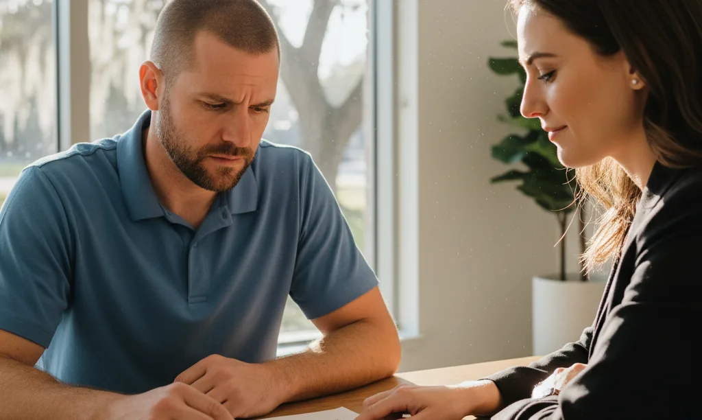 Veteran reviewing iQRATE Mortgages VA loan document.