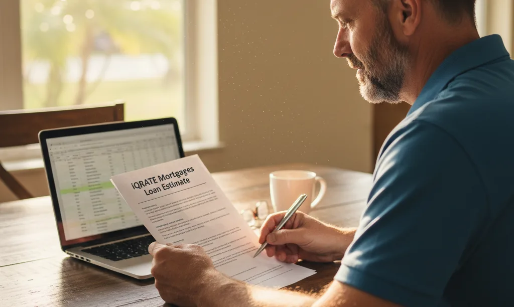 Veteran carefully reviewing an iQRATE Mortgages offer.
