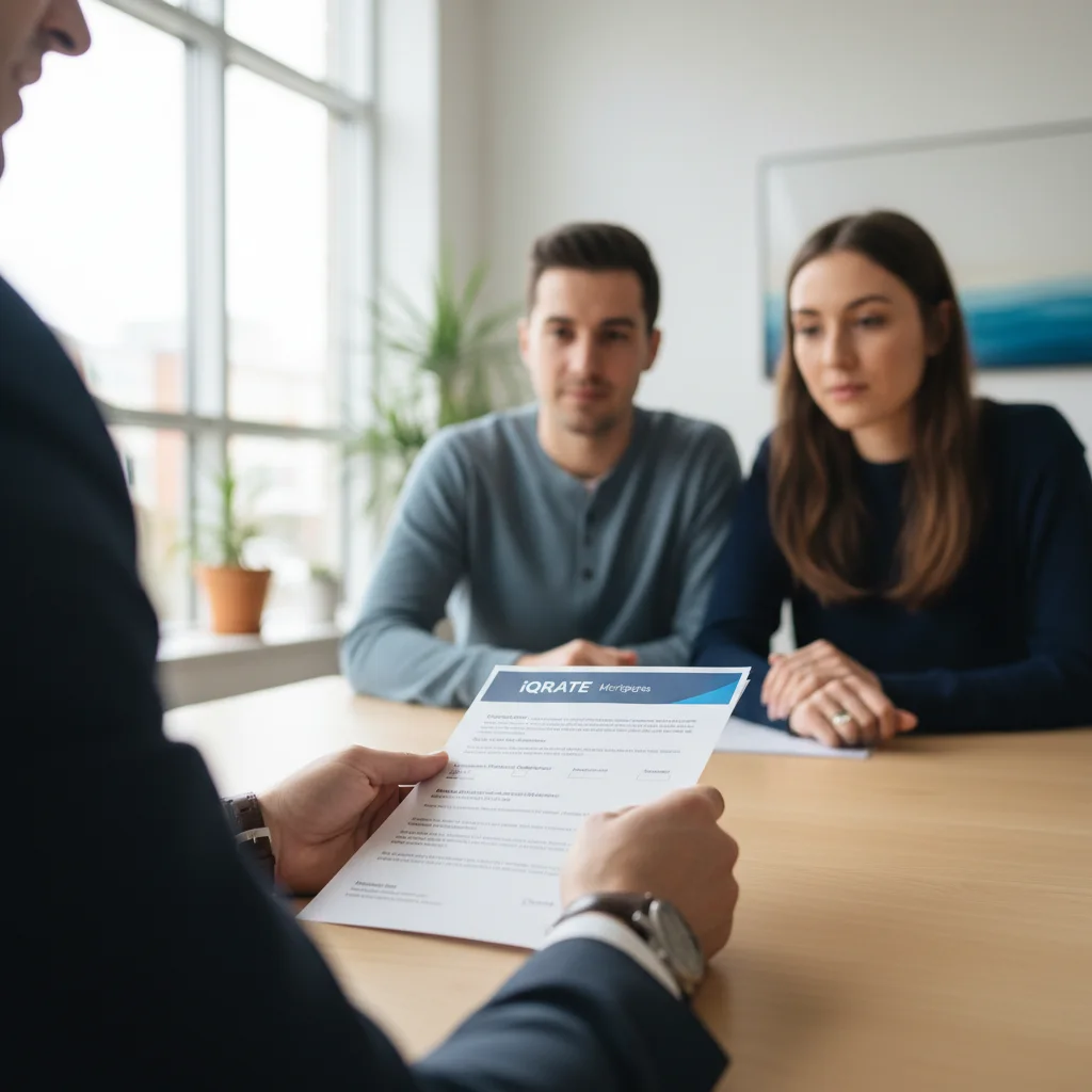 Confident real estate agent finalizing a successful deal with clients.