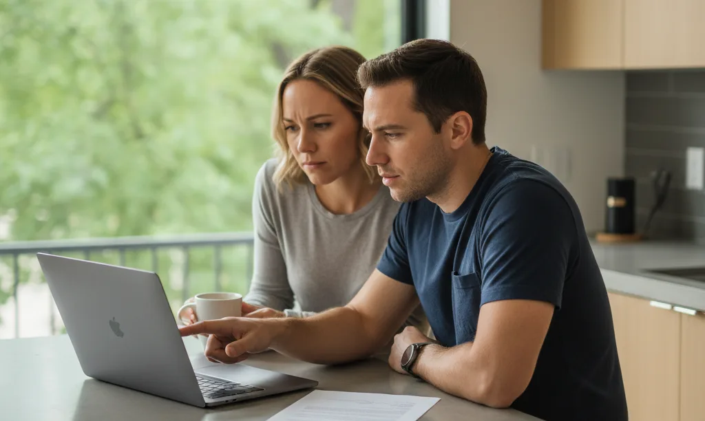 Couple in Austin diagnosing finances with iQRATE Mortgages.