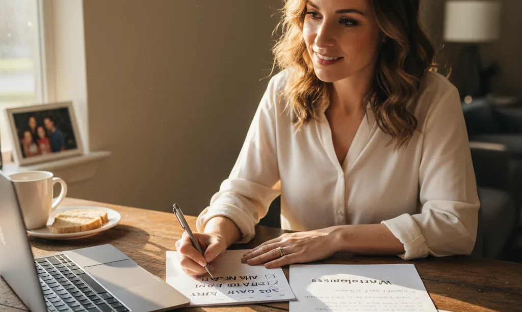 Woman creating a 30-day home loan plan.