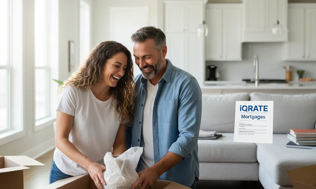 Veteran couple happily unpacking in new Dallas home.