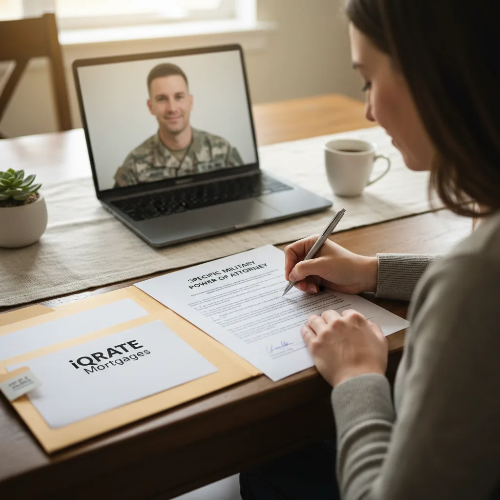 Spouse signing home closing documents using a Power of Attorney.