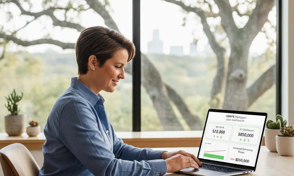 Business owner in Austin office reviewing mortgage qualification.