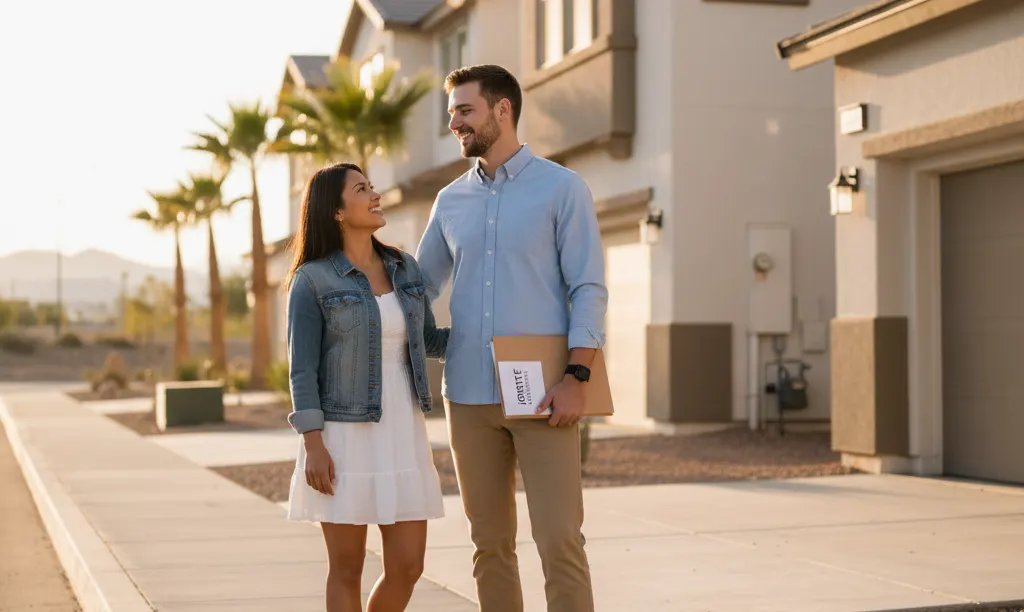Couple proudly viewing their new Las Vegas duplex.