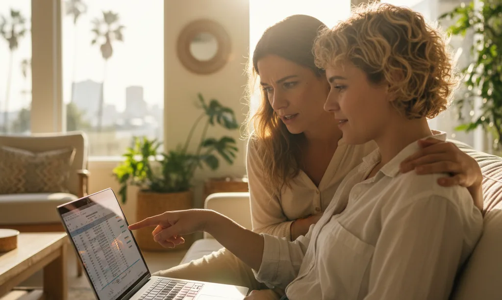 Couple problem-solving their mortgage on a laptop.