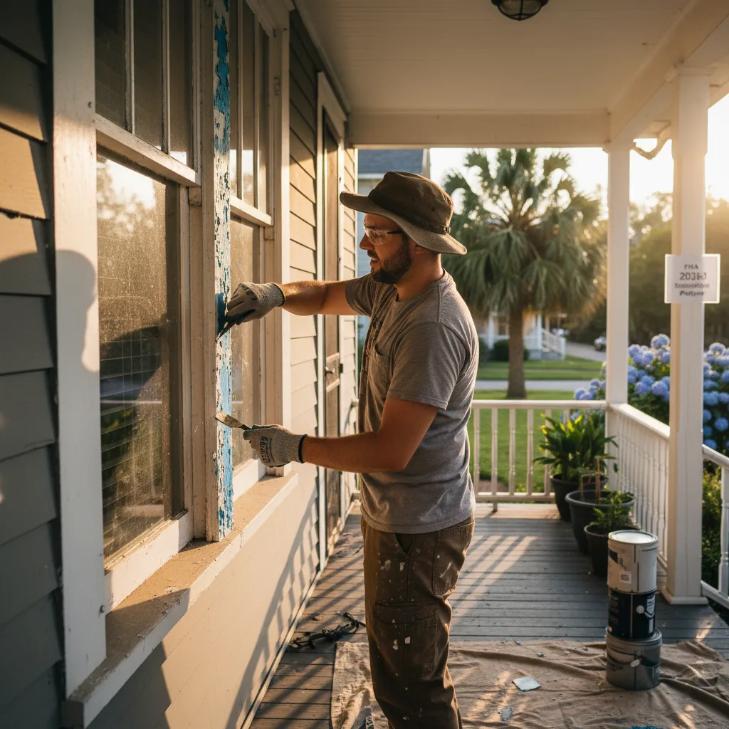 Peeling paint on a house exterior, a common repair required for FHA and VA loans.