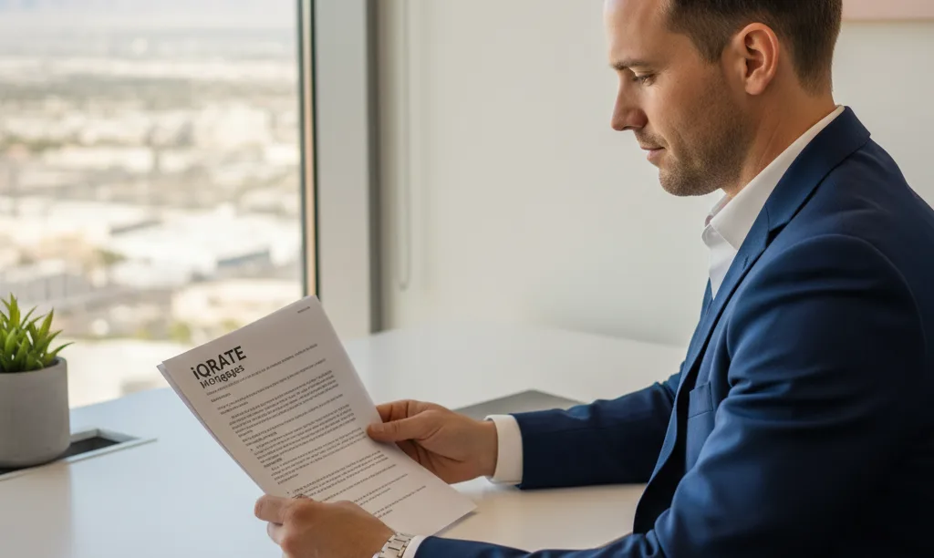 Investor reviewing iQRATE Mortgages documents in Vegas.