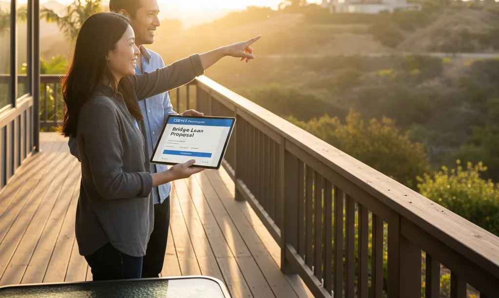 Couple on patio planning their next home purchase.