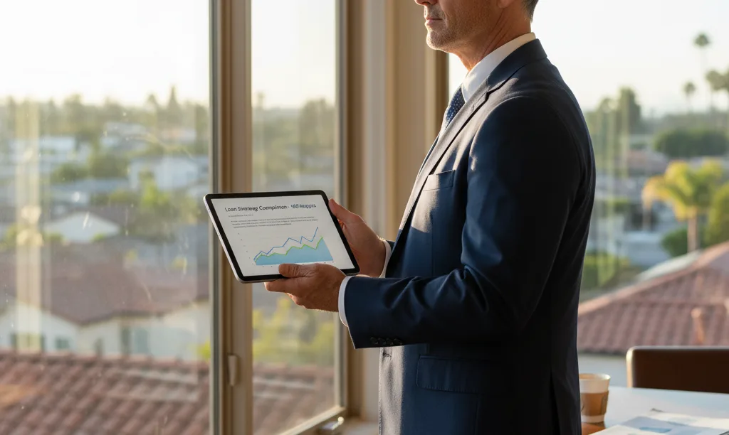 Investor with tablet planning real estate portfolio growth.