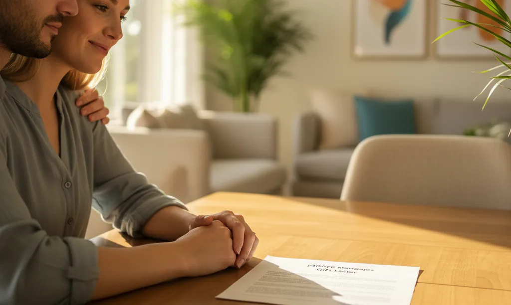 Couple reviewing iQRATE Mortgages gift fund letter.