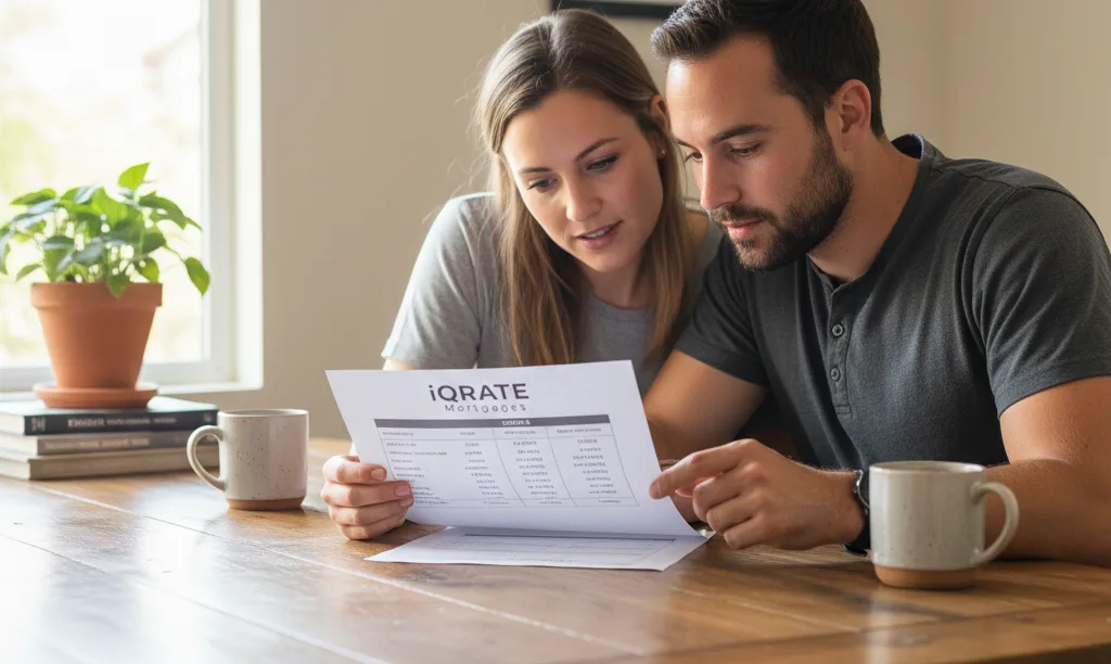 Couple reviewing iQRATE Mortgages loan options in their Anaheim home.