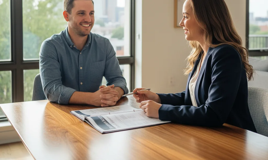 Realtor and homeowners review a financial audit.
