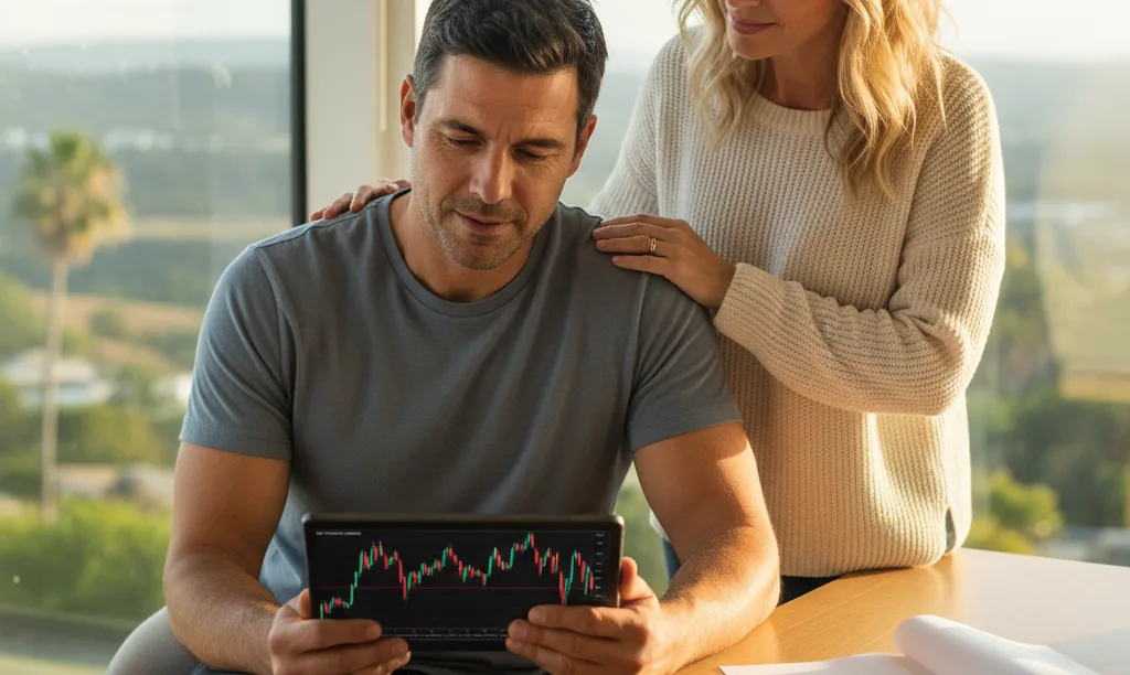 Couple reviews finances with iQRATE Mortgages document.