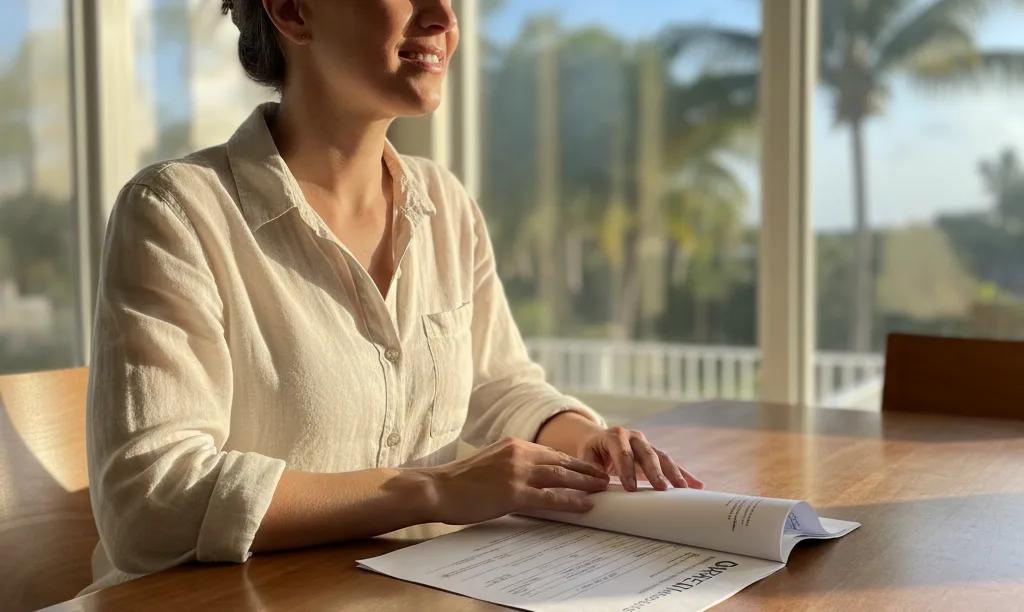 Investor reviews iQRATE Mortgages document in Florida home.