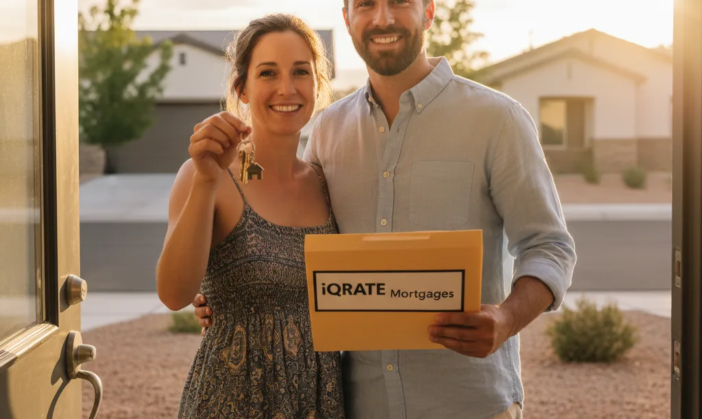 Happy couple with keys in new Las Vegas home.