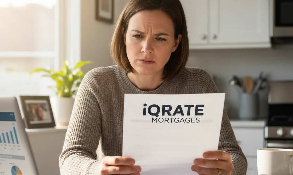 Person at table reviewing iQRATE Mortgages paperwork.