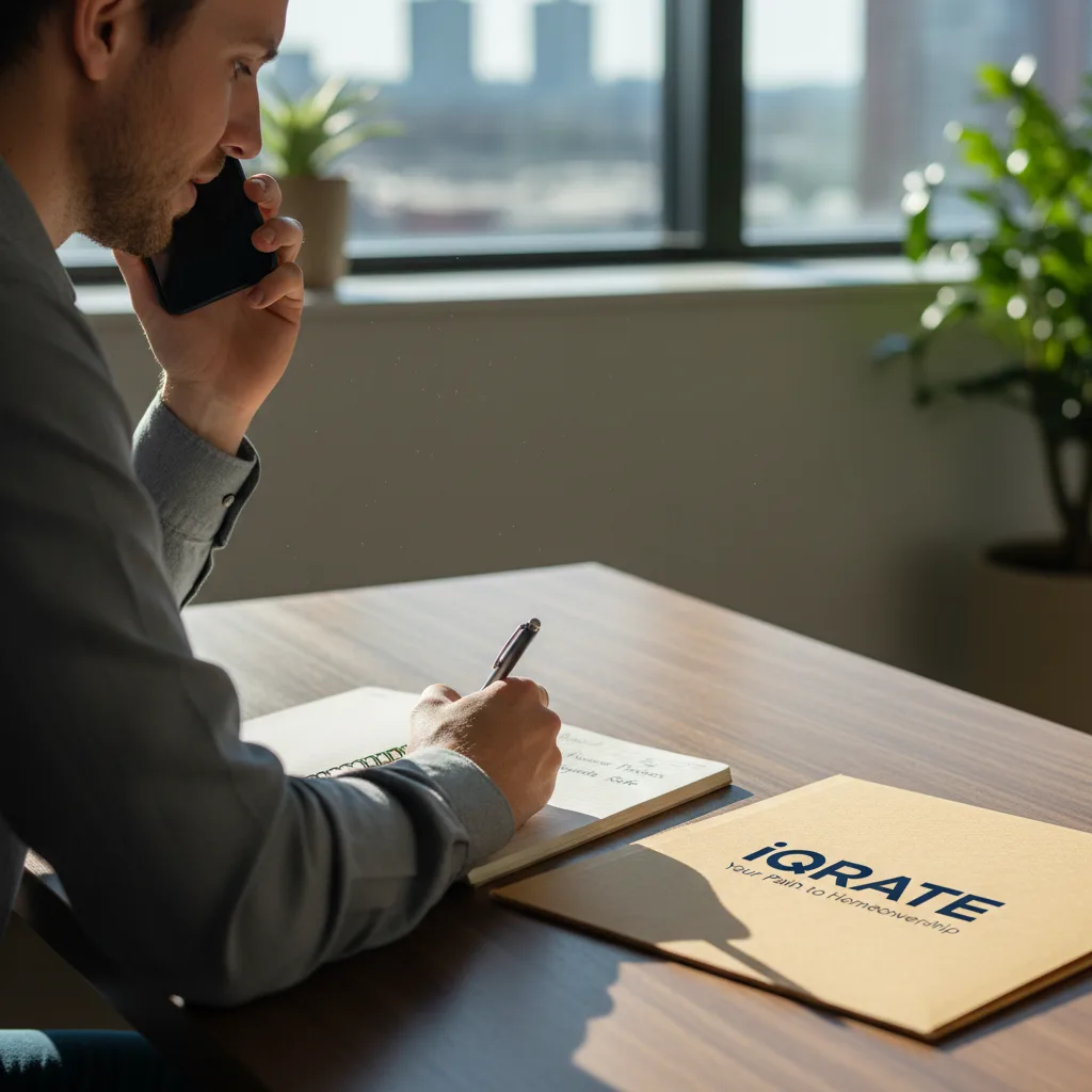 Two people discussing a document, representing a homebuyer negotiating with a collection agency.