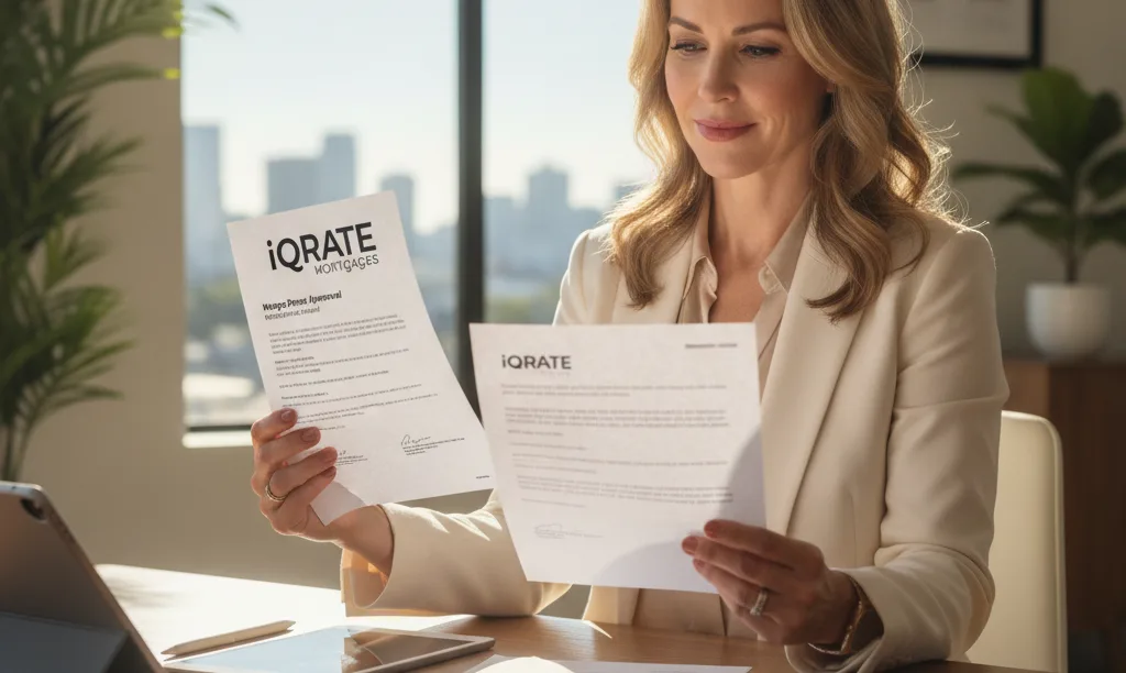 Agent reviews an iQRATE Mortgages pre-approval letter.