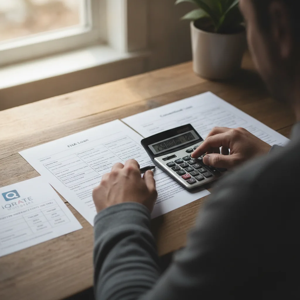 A person reviewing their credit score report for a mortgage application