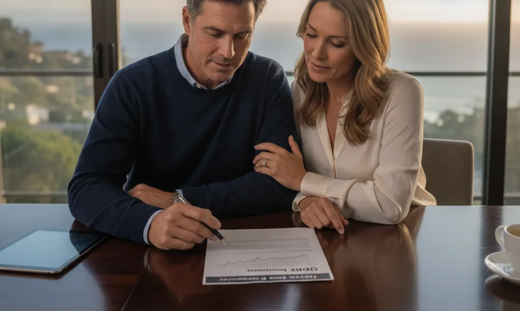 Couple reviewing jumbo loan documents in San Diego.