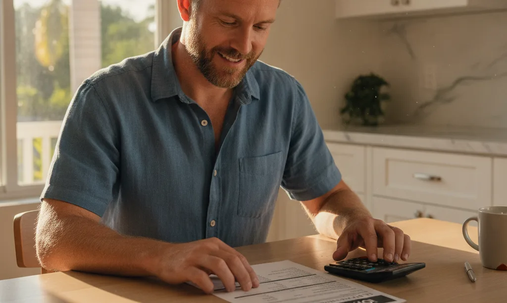 Veteran in Florida home reviewing iQRATE Mortgages document.