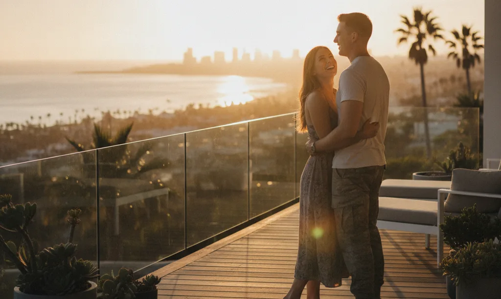 Military couple enjoying sunset from their San Diego home.