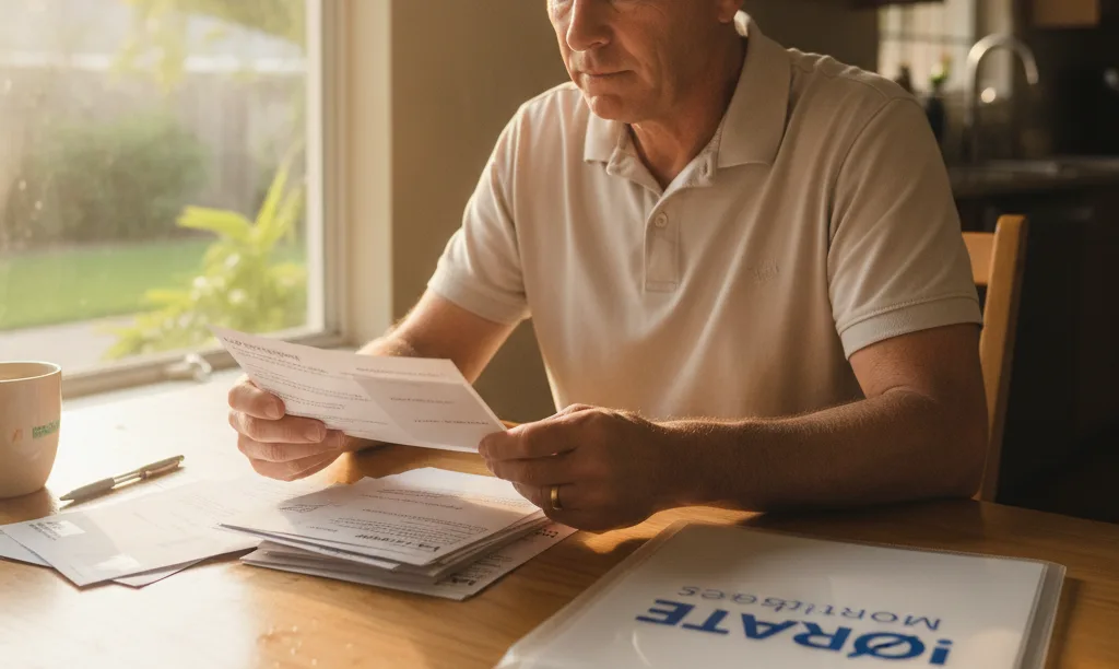 Veteran carefully reviewing VA mortgage offers mail.