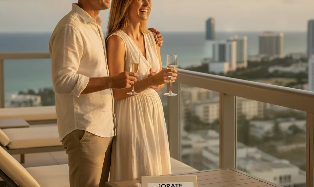 Couple enjoying the view from their Miami condo