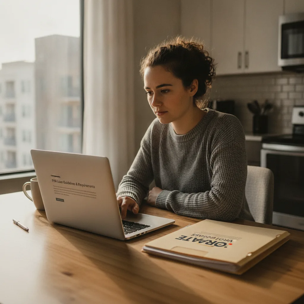 Homebuyer reviewing financial documents for a mortgage application.