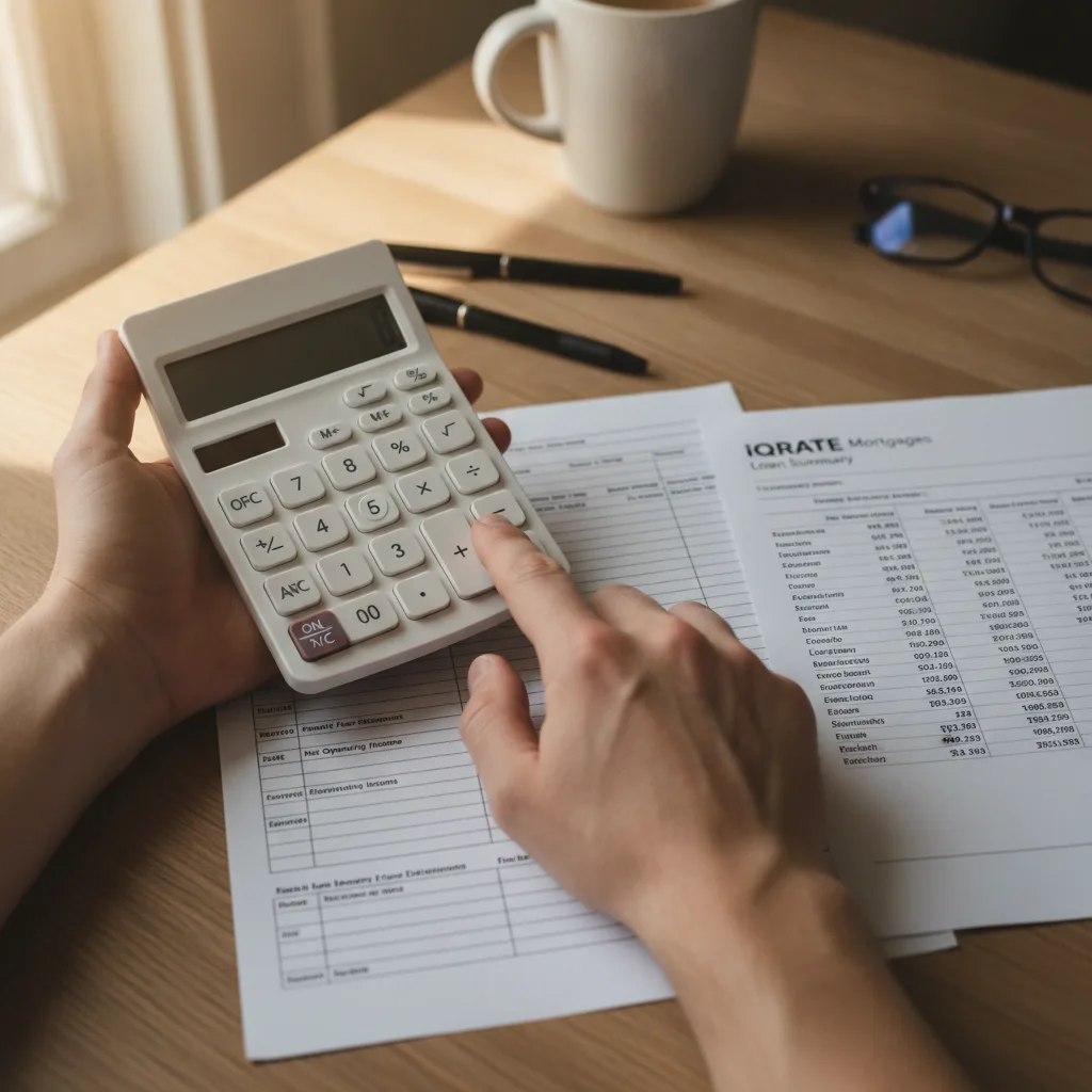 Calculator and keys on a table representing DSCR mortgage calculations