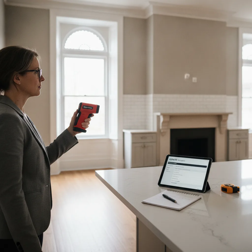 An inspector reviewing the exterior of a home for an FHA appraisal.
