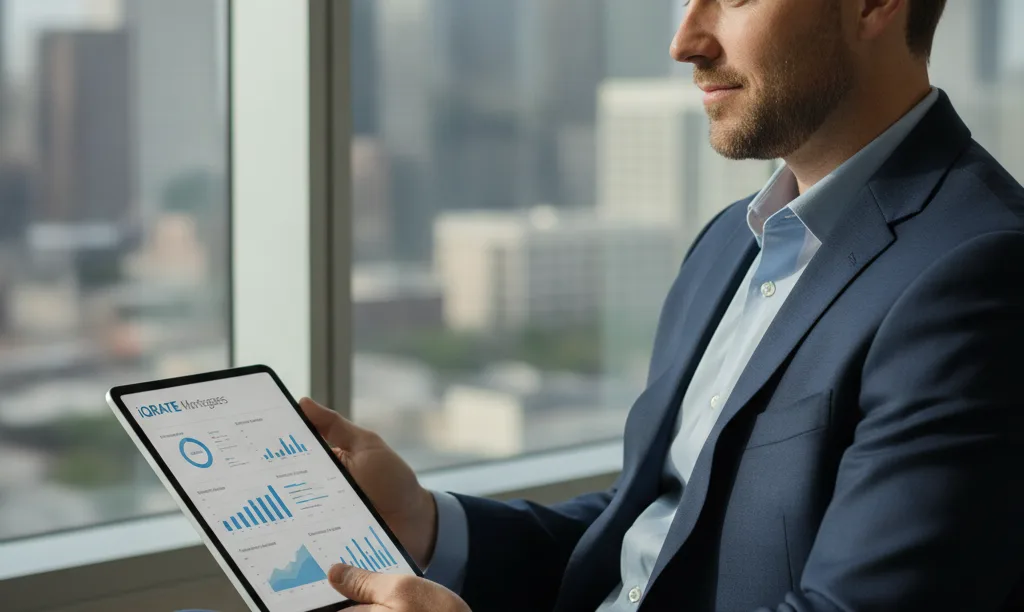 Confident agent reviews iQRATE Mortgages pipeline data.