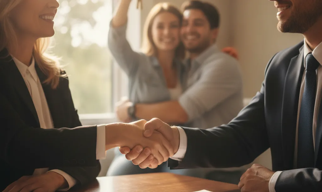 Realtor and lender shaking hands at closing.