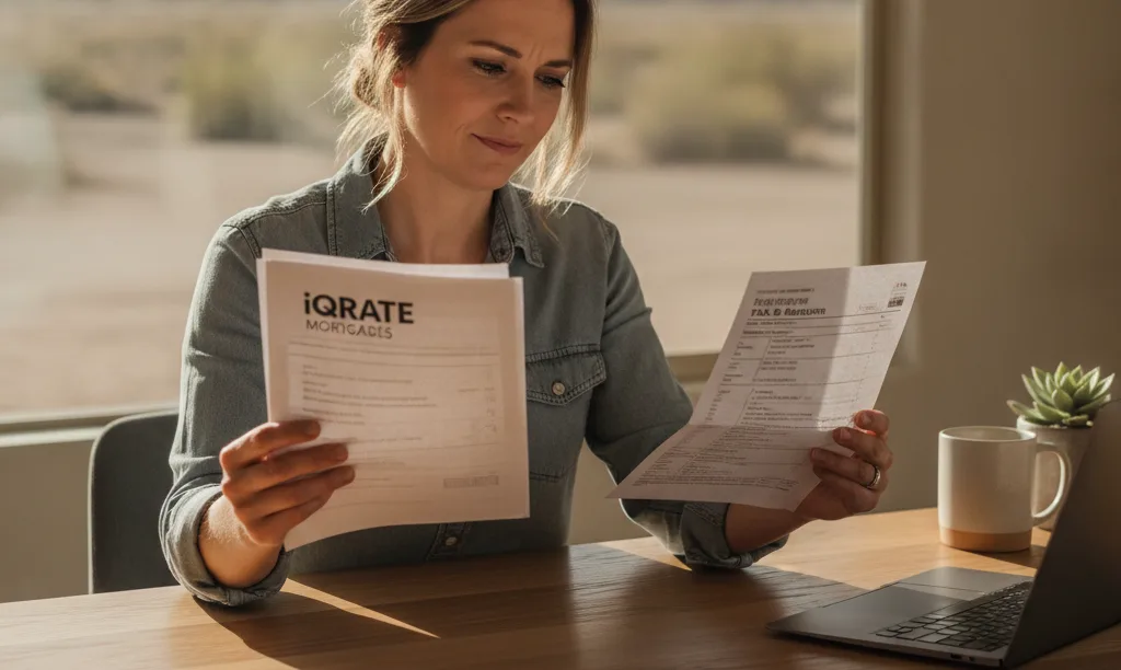 Self-employed person comparing bank statements and tax returns.