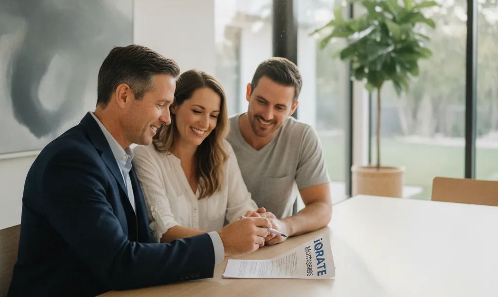 Agent discussing iQRATE Mortgages pre-audit with clients.