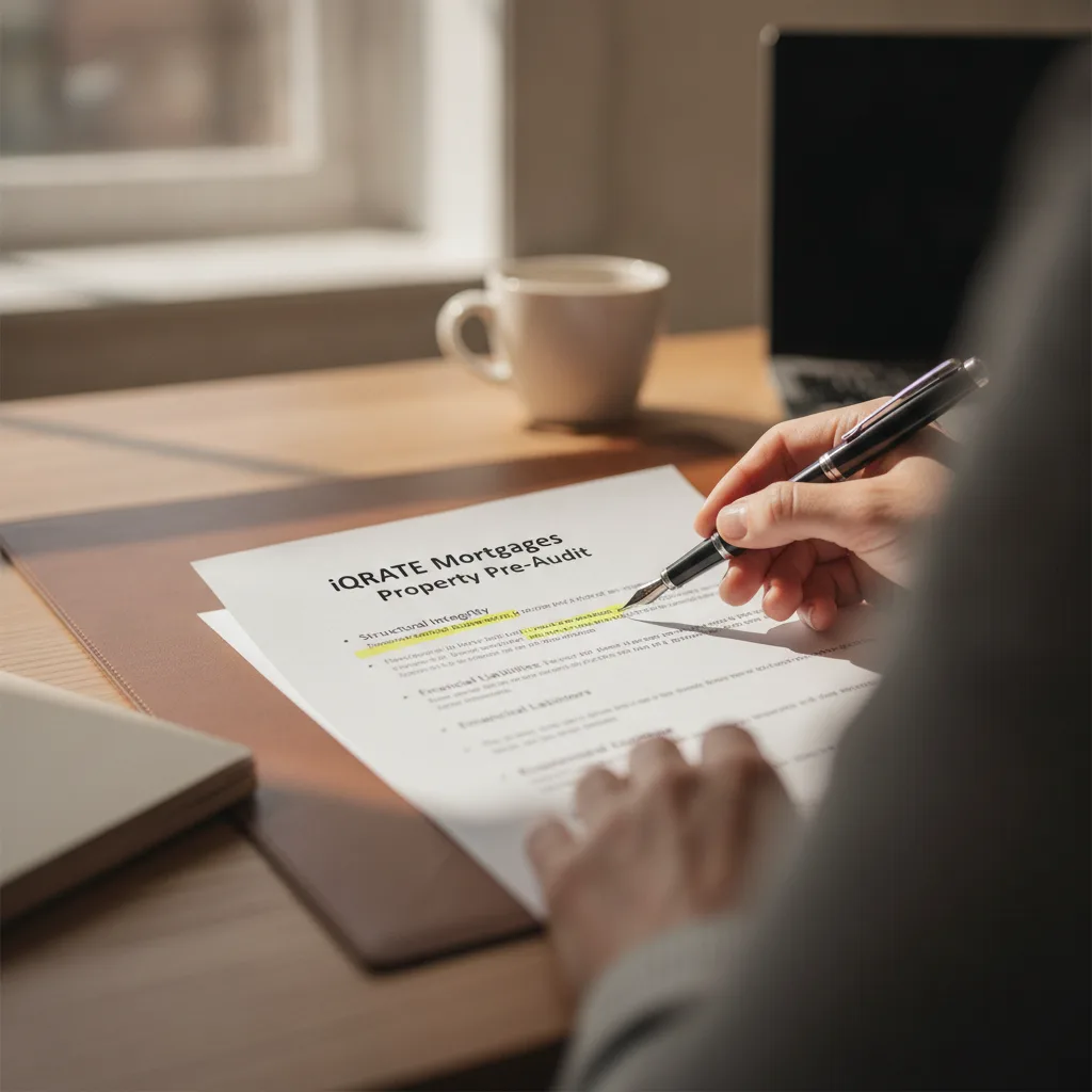 A checklist being reviewed for a property finance pre-audit.