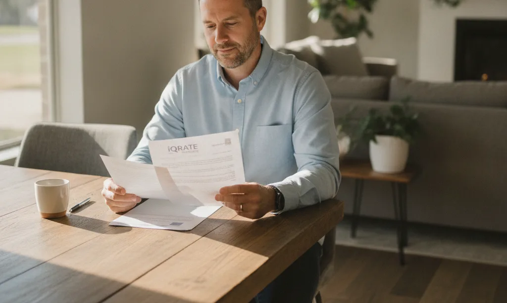 Veteran reviewing iQRATE Mortgages documents in Texas.