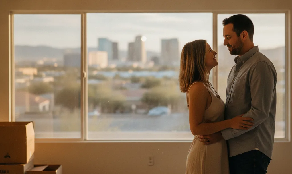 A hopeful couple in their new Las Vegas home.