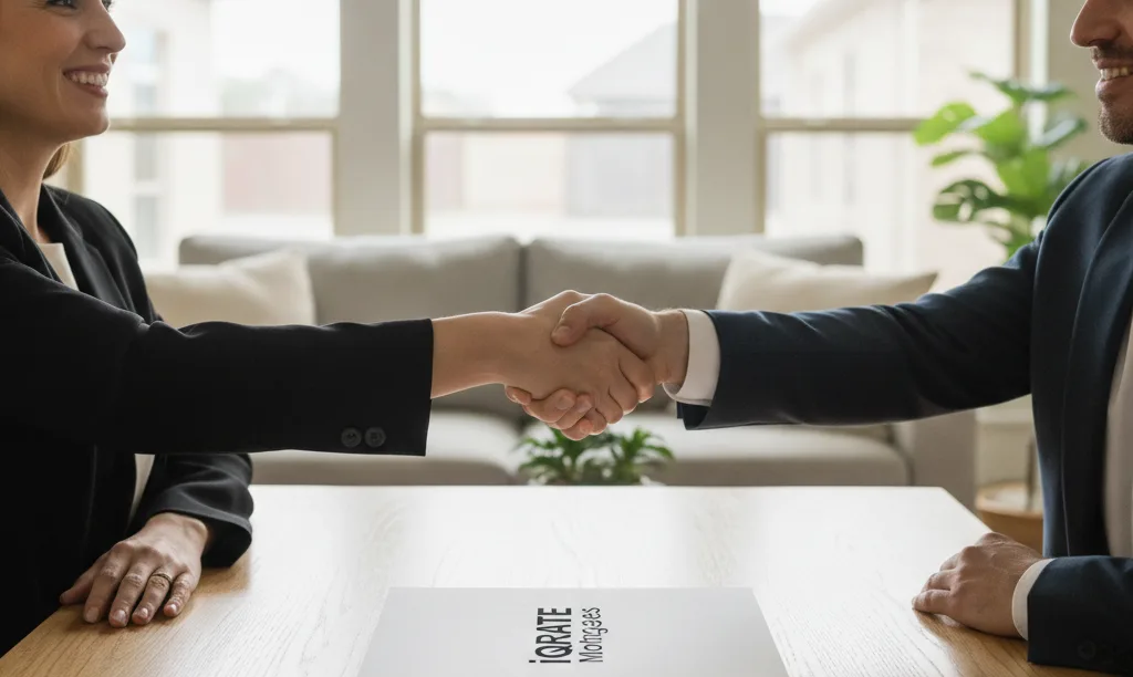 Two real estate investors shaking hands over a deal.