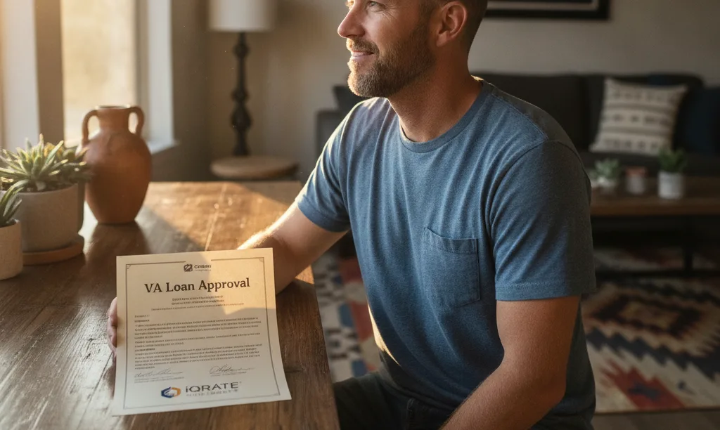Military veteran reviewing iQRATE Mortgages VA loan approval.