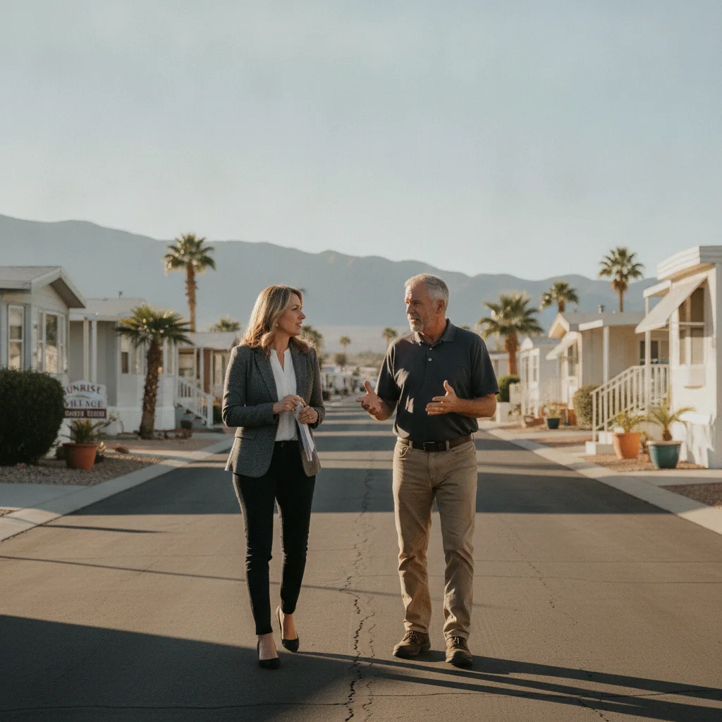 A street view of a well-maintained mobile home park in Reno
