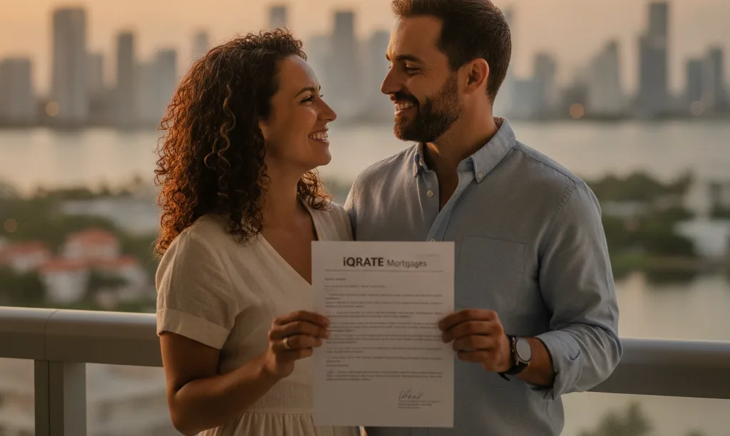 A happy couple on their Miami balcony.