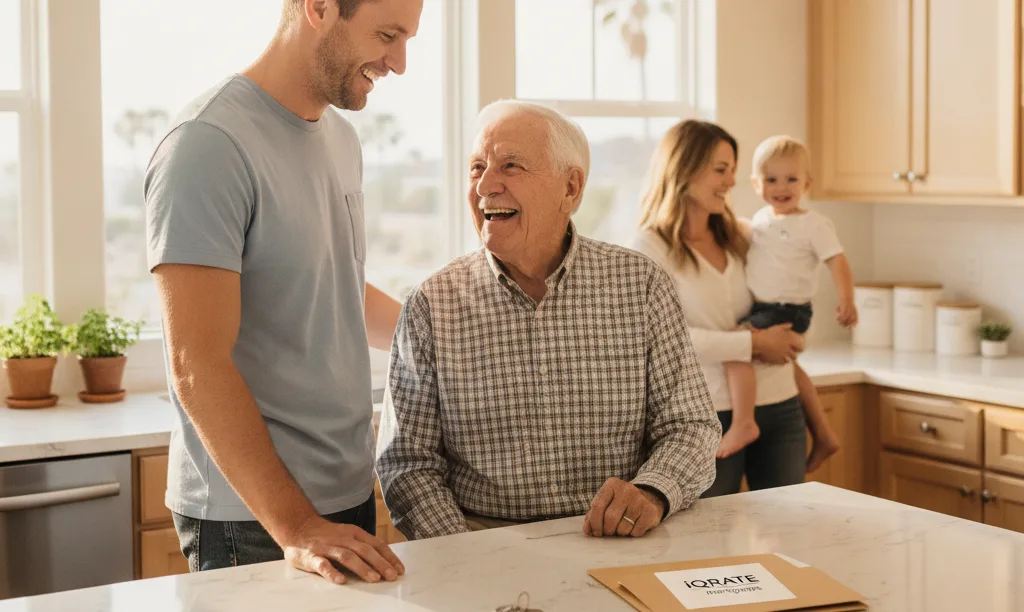 Multi-generational family celebrating in their new California home.