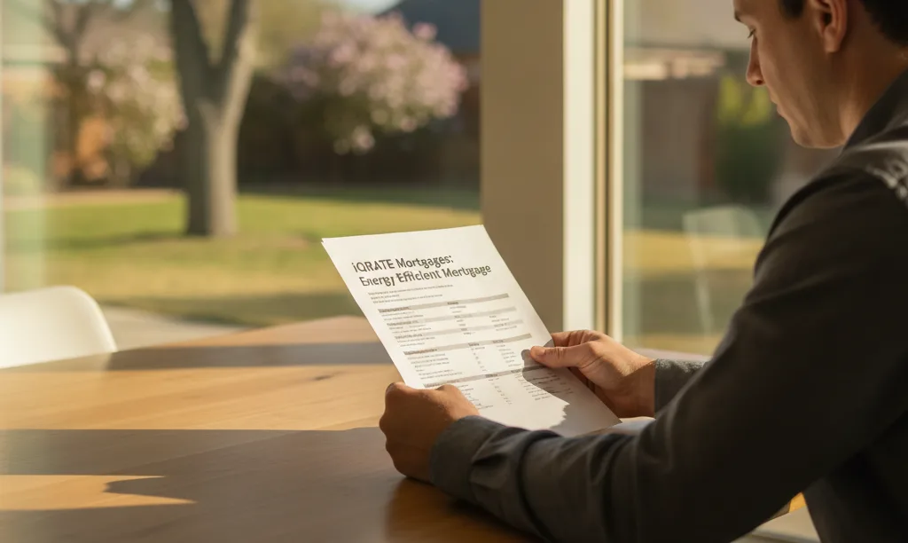 Reviewing an iQRATE Mortgages energy efficiency loan document.