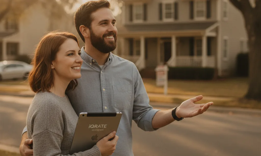 A hopeful couple viewing a home confidently.